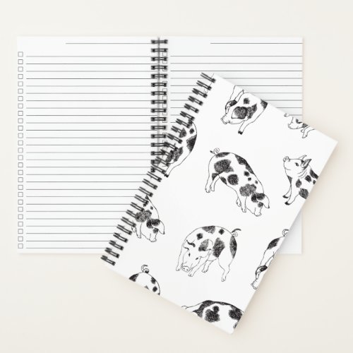 Black & white hand drawn pig cow spots pattern notebook