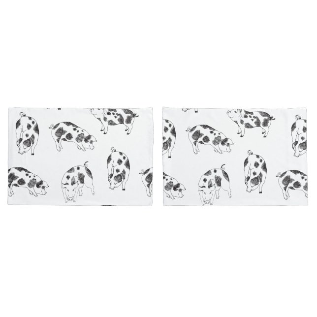 Black & white hand drawn pig cow spots pattern pillow case (Back-Set)