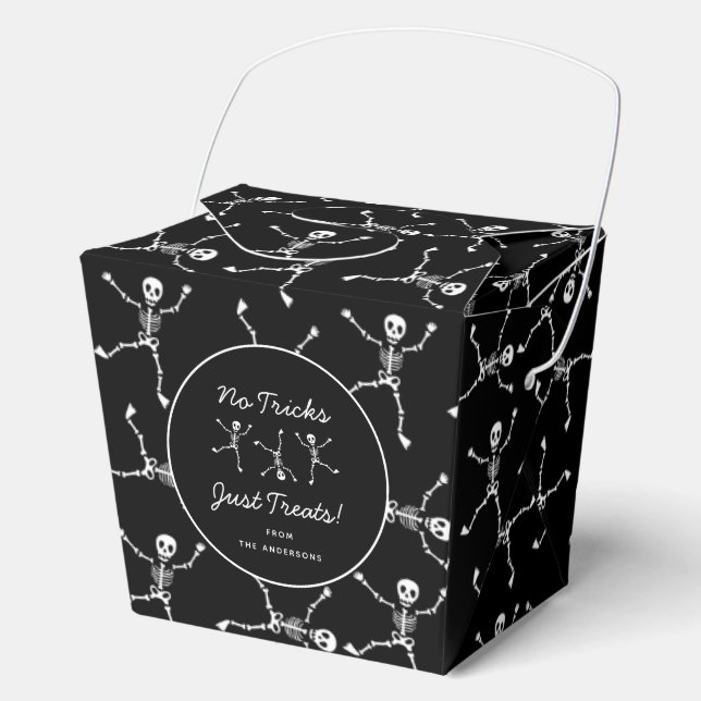 Black & White Hand Drawn Skeleton Halloween Favor Boxes (Front)