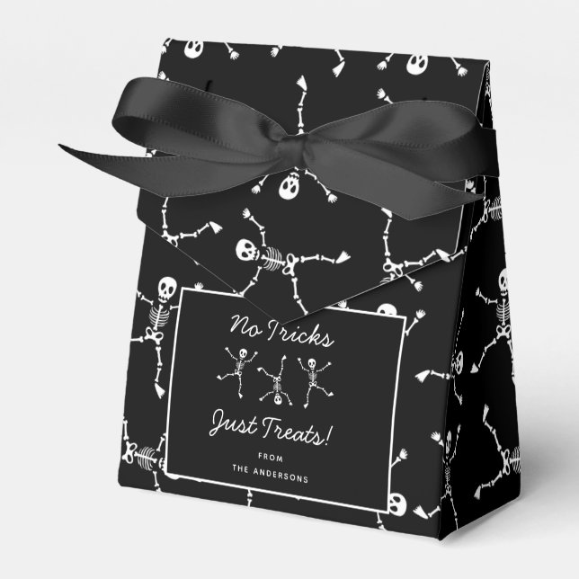 Black & White Hand Drawn Skeleton Halloween Favor Boxes (Front Side)