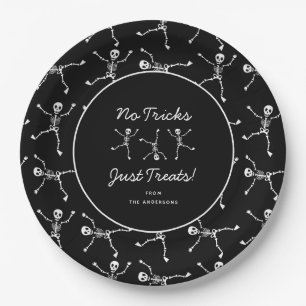 Black & White Hand Drawn Skeleton Halloween Paper Plates