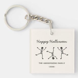 Black & White Hand Drawn Skeleton Happy Halloween Keychain