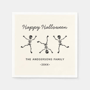 Black & White Hand Drawn Skeleton Happy Halloween Napkins