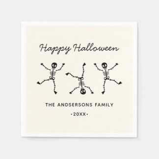 Black & White Hand Drawn Skeleton Happy Halloween Napkins