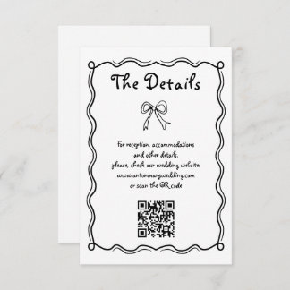 Black, white Hand drawn squiggle whimsical wedding Enclosure Card