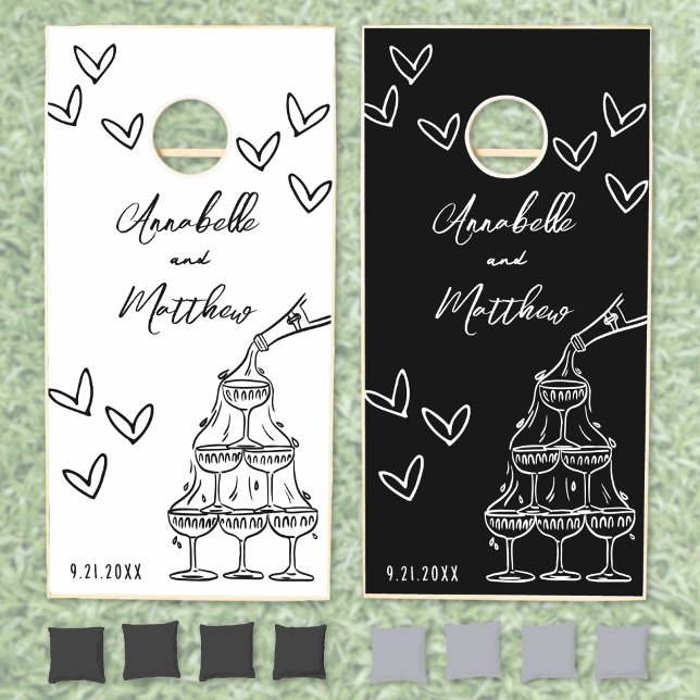 Black White Hand Drawn Wedding Cornhole Set (Black White Hand Drawn Wedding Cornhole Set)