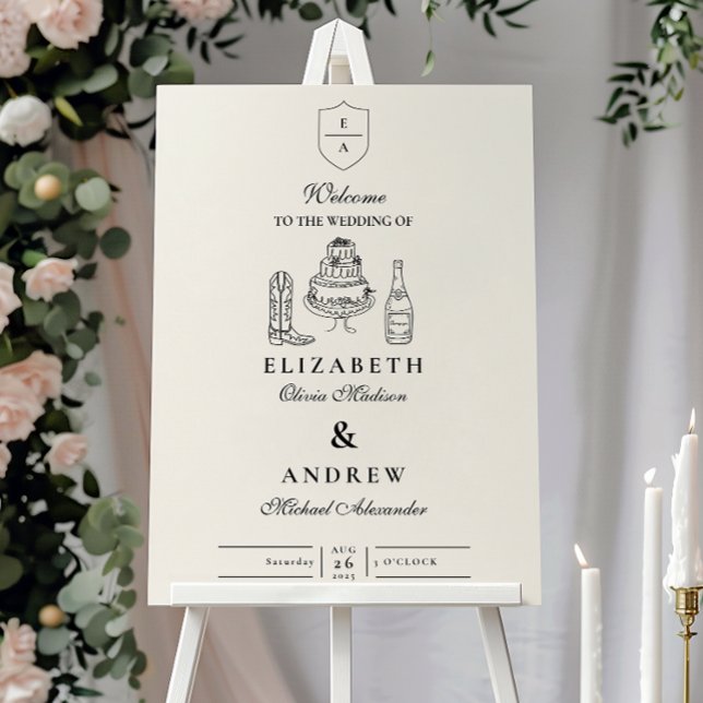 Black White Hand Drawn Western Doodle Wedding  Foam Board (Creator Uploaded)