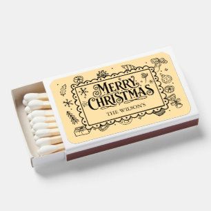 Black & White Hand-Drawn Whimsical Christmas Matchboxes