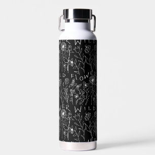 Black & White Hand-Drawn Wildflowers Water Bottle