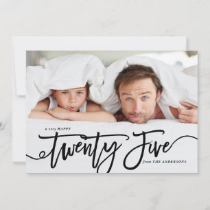 Black White Hand Lettering Happy New Year Photo Holiday Card