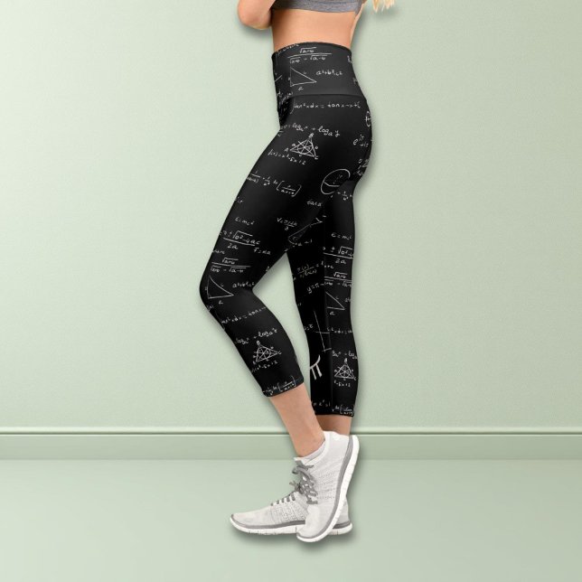 Black White Hand Lettering Math Formulas Equations Capri Leggings (Creator Uploaded)