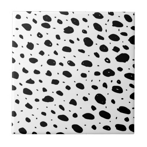 Black white hand painted watercolor polka dots ceramic tile