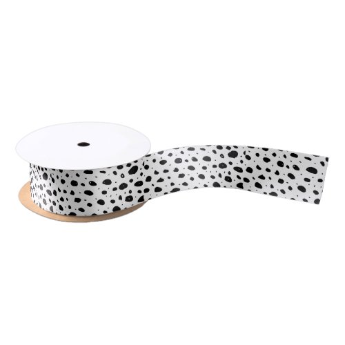 Black white hand painted watercolor polka dots satin ribbon