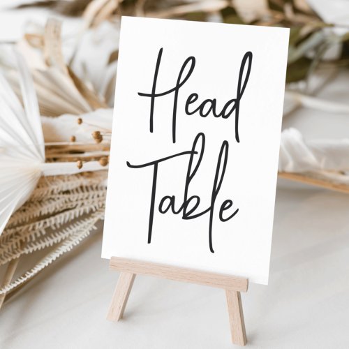 Black  White Hand Scripted Head Table Table Number