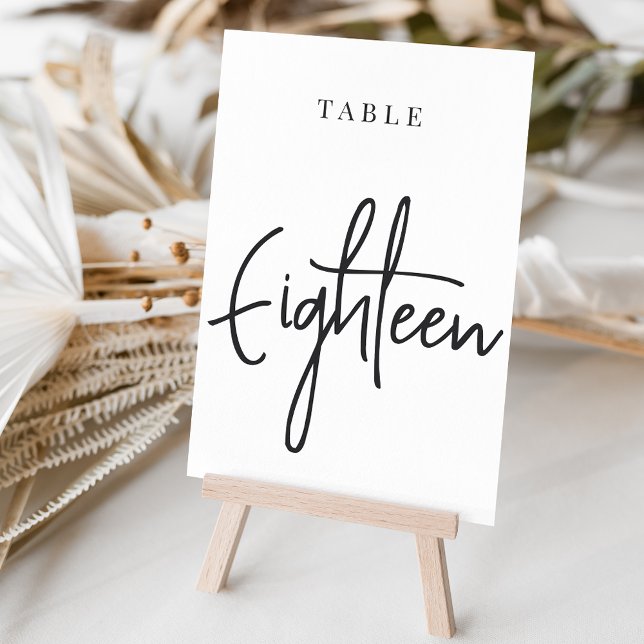 Black & White Hand Scripted Table EIGHTEEN Table Number (Creator Uploaded)