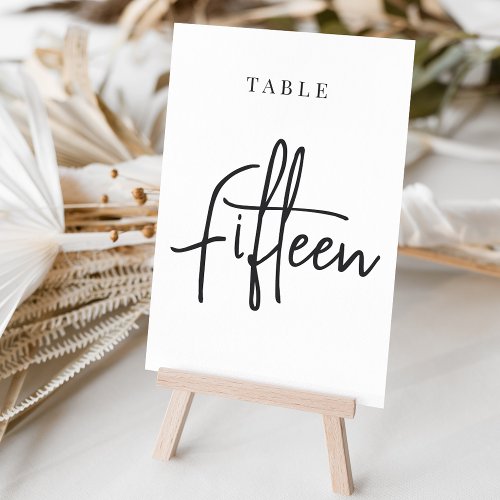 Black  White Hand Scripted Table FIFTEEN Table Number