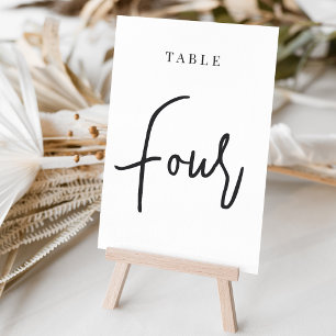 Black & White Hand Scripted Table FOUR Table Number