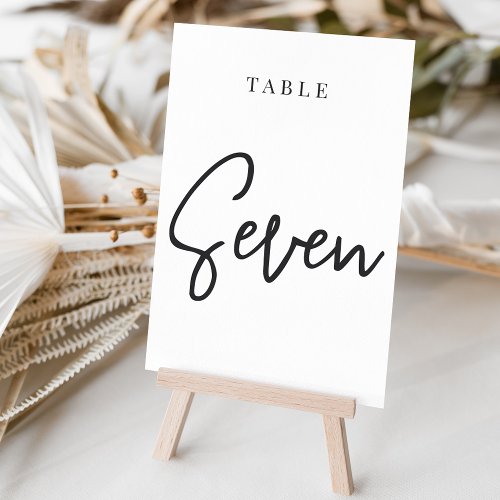 Black  White Hand Scripted Table SEVEN Table Number