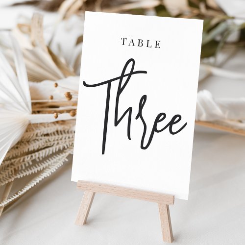 Black  White Hand Scripted Table THREE Table Number