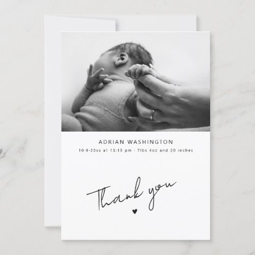 Black  White Hand_written Minimalist Baby Shower Thank You Card