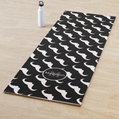 Black White Handlebar moustache pattern Monogram Yoga Mat