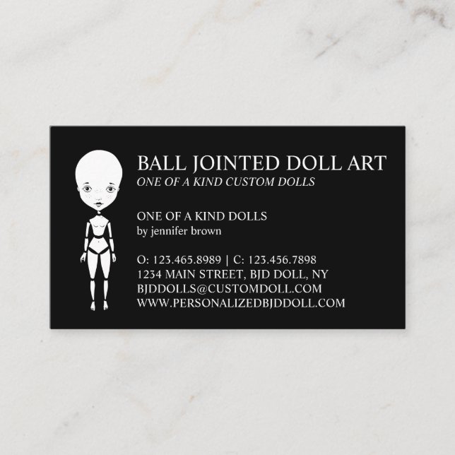 Black White Handmade Clay Doll Collector Business Card (Front)