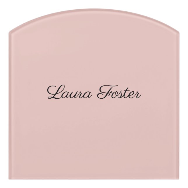 Black White Handwriting Elegant Minimal Rose Gold Door Sign (Contour Front)