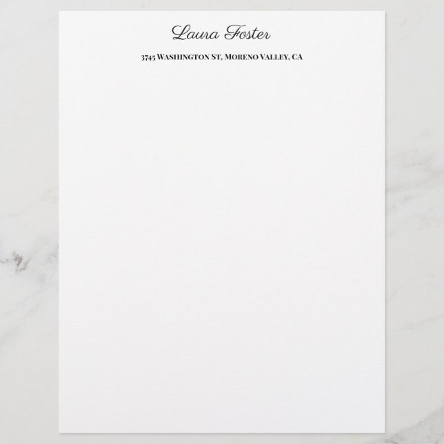 Black White Handwriting Elegant Minimalist Stylish Letterhead (Front)