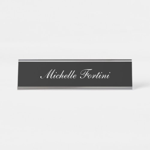 Black White Handwriting Minimalist Plain Modern Desk Name Plate