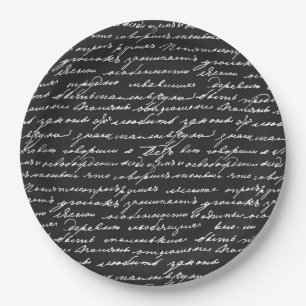 Black White Handwriting Romantic Writer Love Notes Paper Plates