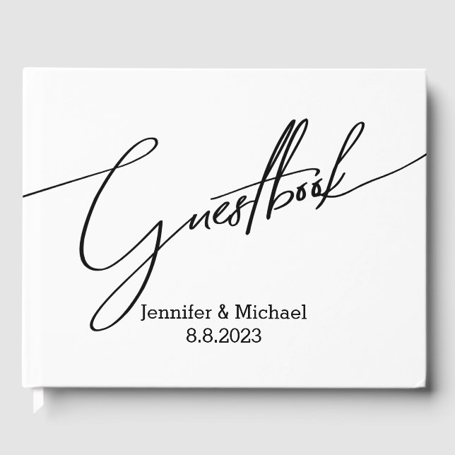   black white handwriting wedding guest book (Front)