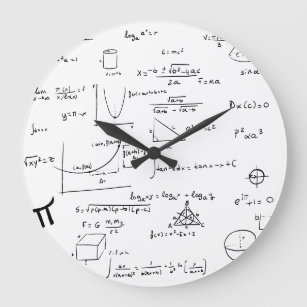 Black White Handwritten Math Equations Academic Large Clock