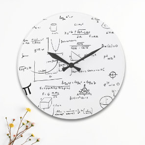Black White Handwritten Math Equations Academic Large Clock