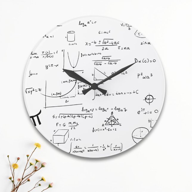 Black White Handwritten Math Equations Academic Large Clock (Creator Uploaded)