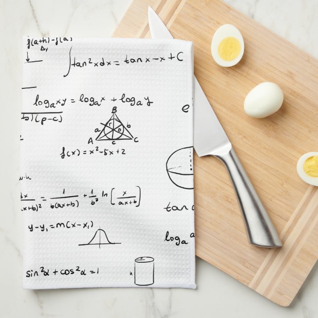 Black White Handwritten Math Formulas Equations Kitchen Towel (Quarter Fold)