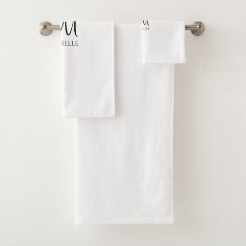 Black White Handwritten Monogram Name Template Bath Towel Set