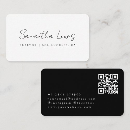 Black & White Handwritten Script Name Realtor Business Card