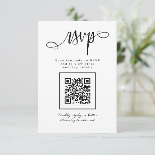 Black White Handwritten Script Simple QR Code RSVP Card
