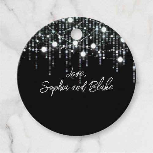 Black  White Hanging Lights Personalized Wedding Favor Tags