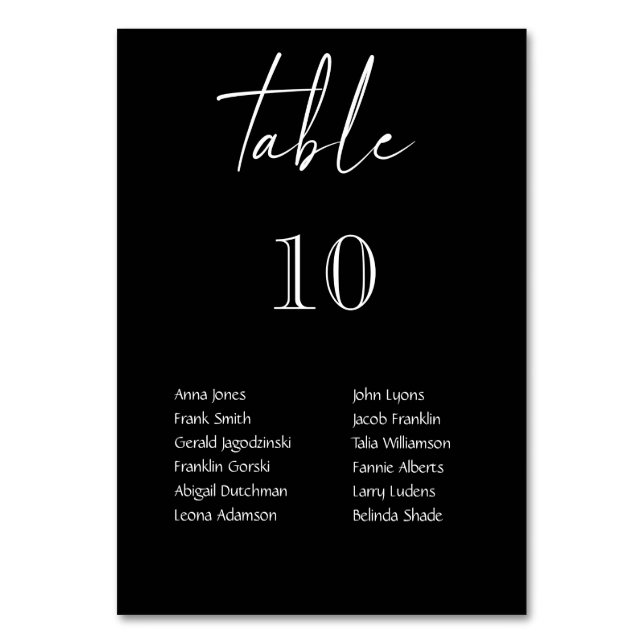 Black & White Hanging Lights Personalized Wedding Table Number (Front)