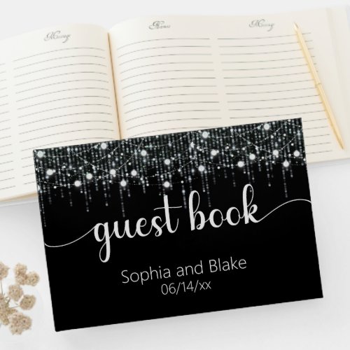 Black  White Hanging Lights Wedding Guest Book