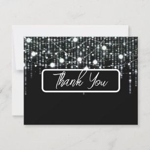 Black & White Hanging Lights Wedding Thank You Card