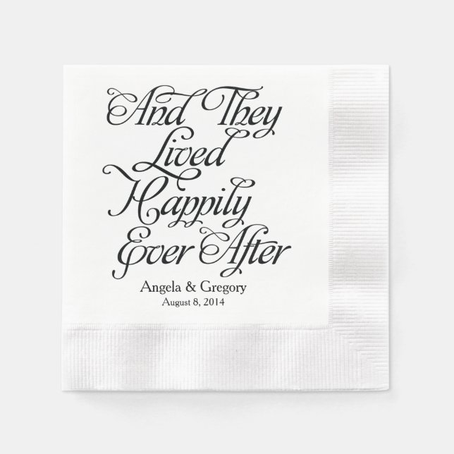 Black White Happily Ever After Wedding Napkins (Front)