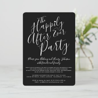 Black white happily ever after wedding party invitation | Zazzle