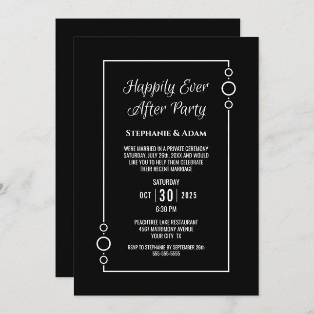 Black White Happily Ever After Wedding Reception Invitation (Front/Back)
