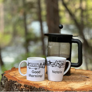 Black & White Happy Campers Personalized Latte Mug