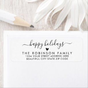Black White Happy Holidays Script Return Address Label