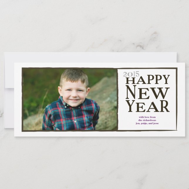 Black & White Happy New Year Holiday Card (Front)