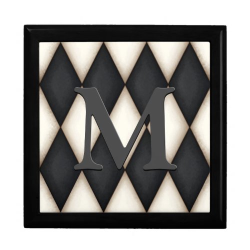 Black  White Harlequin Check Elegant 3_D Monogram Gift Box