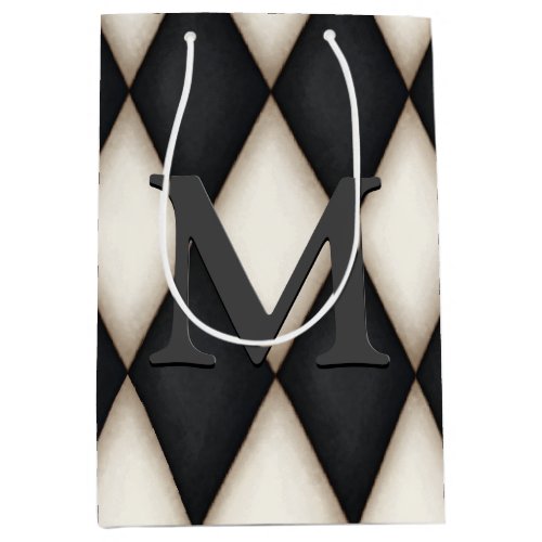 Black  White Harlequin Check Elegant 3_D Monogram Medium Gift Bag